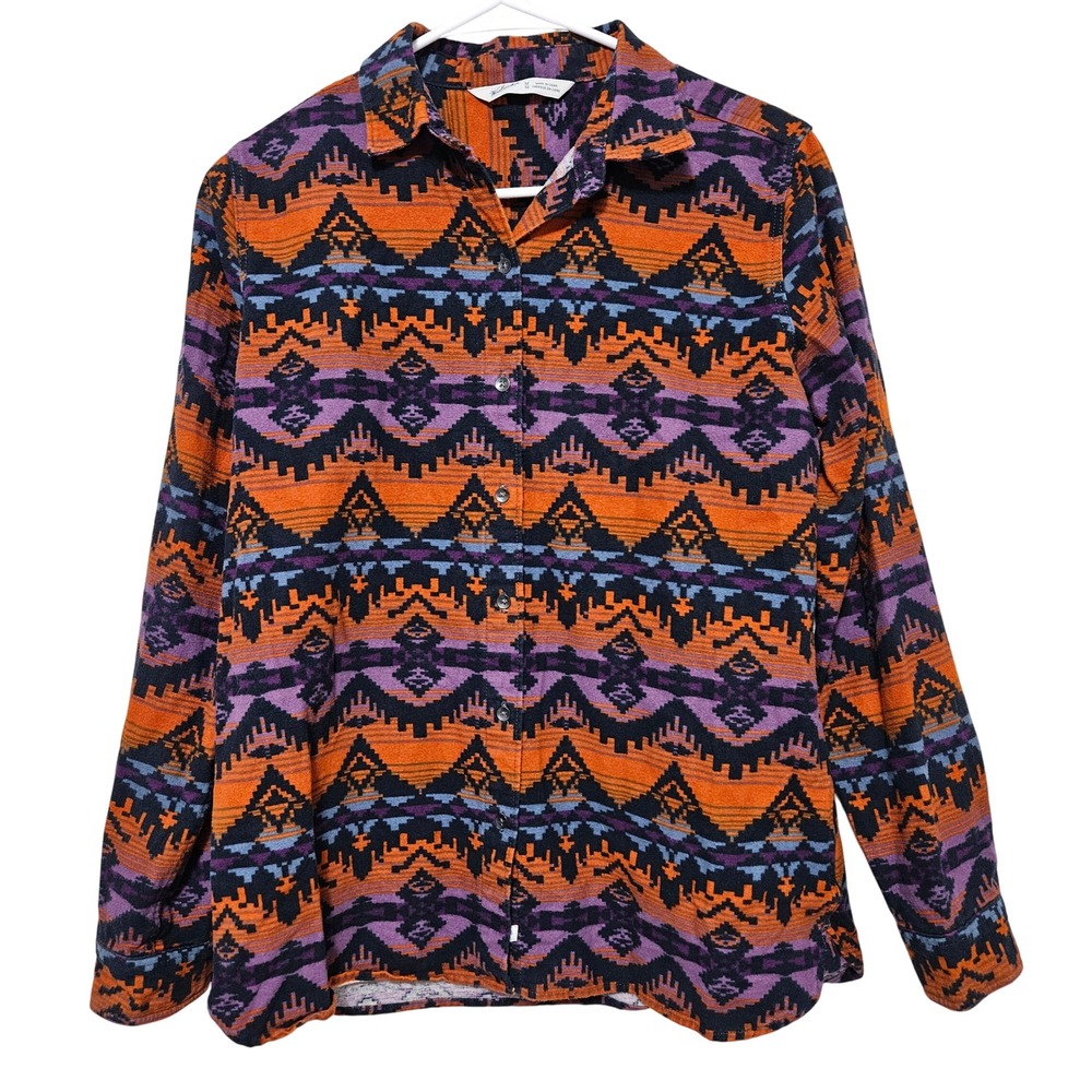Woolrich Womens M Medium Southwestern Aztec Print Button Down Southwestern Style